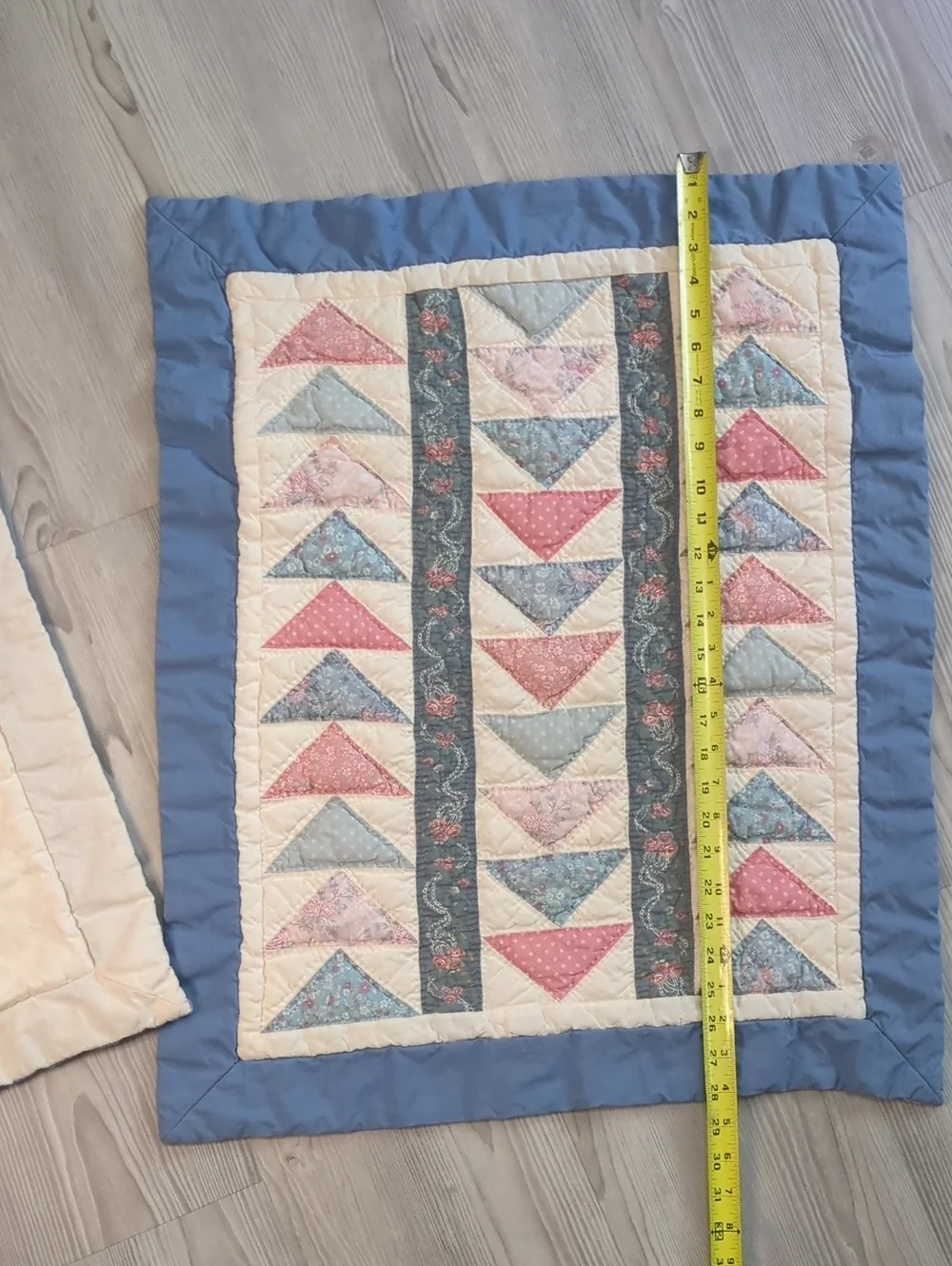 Vintage Patchwork Quilted Pillowcases Set of 2 Standard Blue Pink Floral Cottage